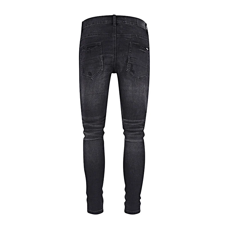 Street Fashion Men Jeans Retro Black Gray Elastic Stretch Skinny Ripped Jeans Men Patched Designer Hip Hop Brand Pants Hombre