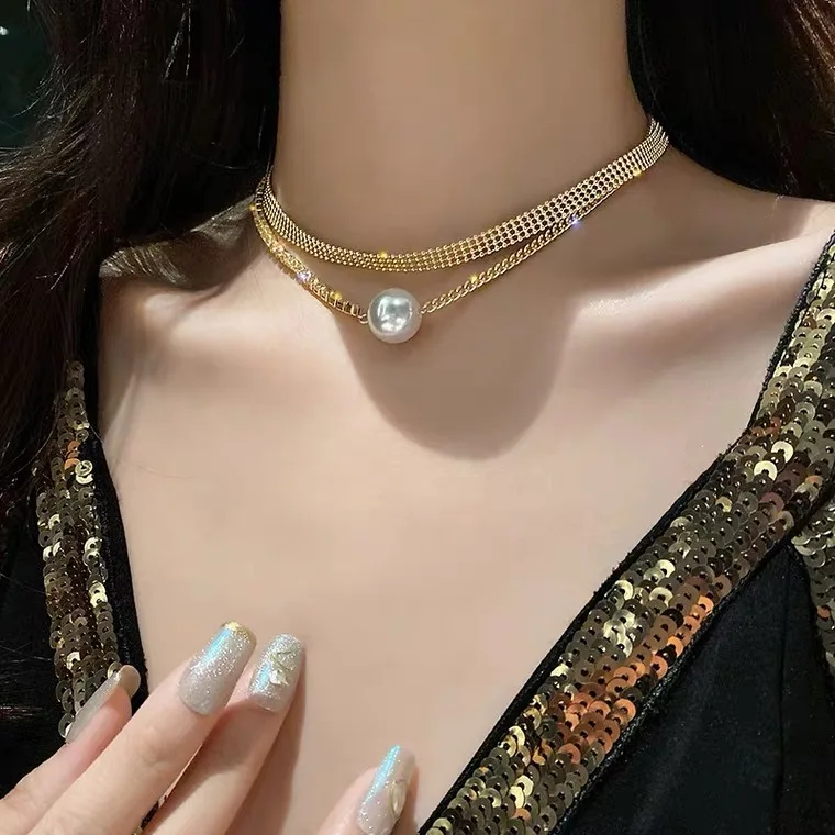 

Imitation Pearl Artificial zircon Diamond Imitation pearl Pendant Necklace,with Special beautiful Fashion Net red trend Necklace