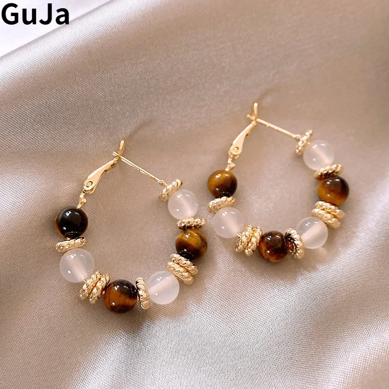 Модные ювелирные изделия популярный дизайн серьги-кольца с каменными бусинами