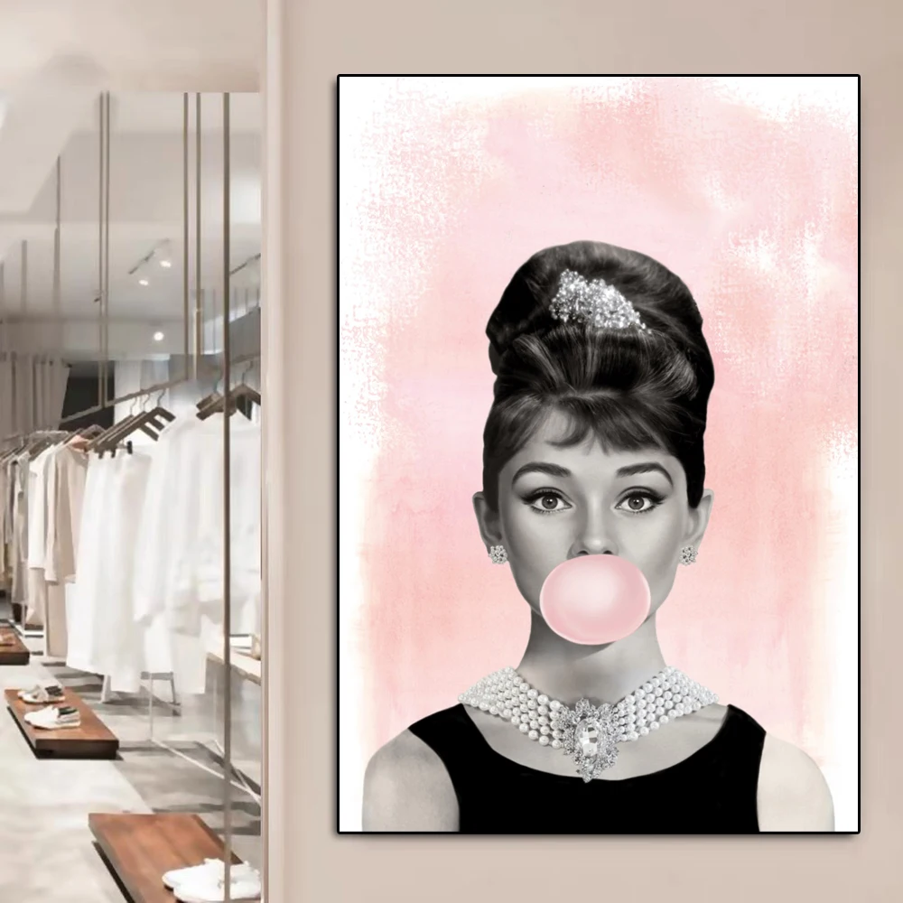 

Famous Actress Audrey Hepburn Blowing Bubbles Poster Nordic Fashion Canvas Painting Prints Wall Art Pictures for Home Decoration
