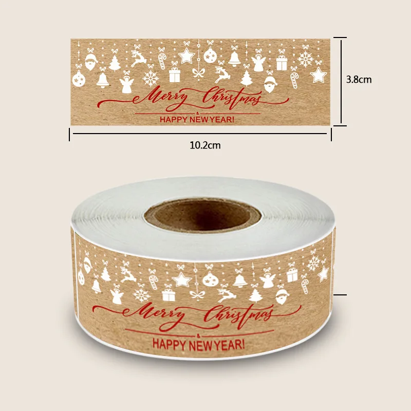 150PCS Kraft Merry Christmas Stickers Christmas Package Sticker Labels for Envelopes Gift Wrapping Cards Decoration 10.2*3.8cm