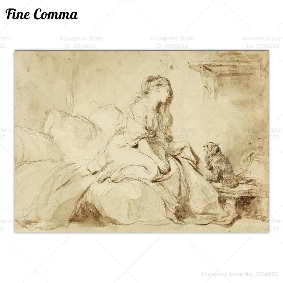 Винтажный постер с изображением женщины с Верной собакой, французская стена, художественный декор, печать на холсте, ретро травление, эскиз, картина, искусственный подарок