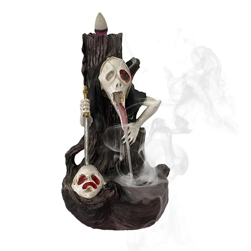

Skull Backflow Incense Burner Creative Head Shape Incense Holder Incense Burner Resin Censer Halloween Home Decor