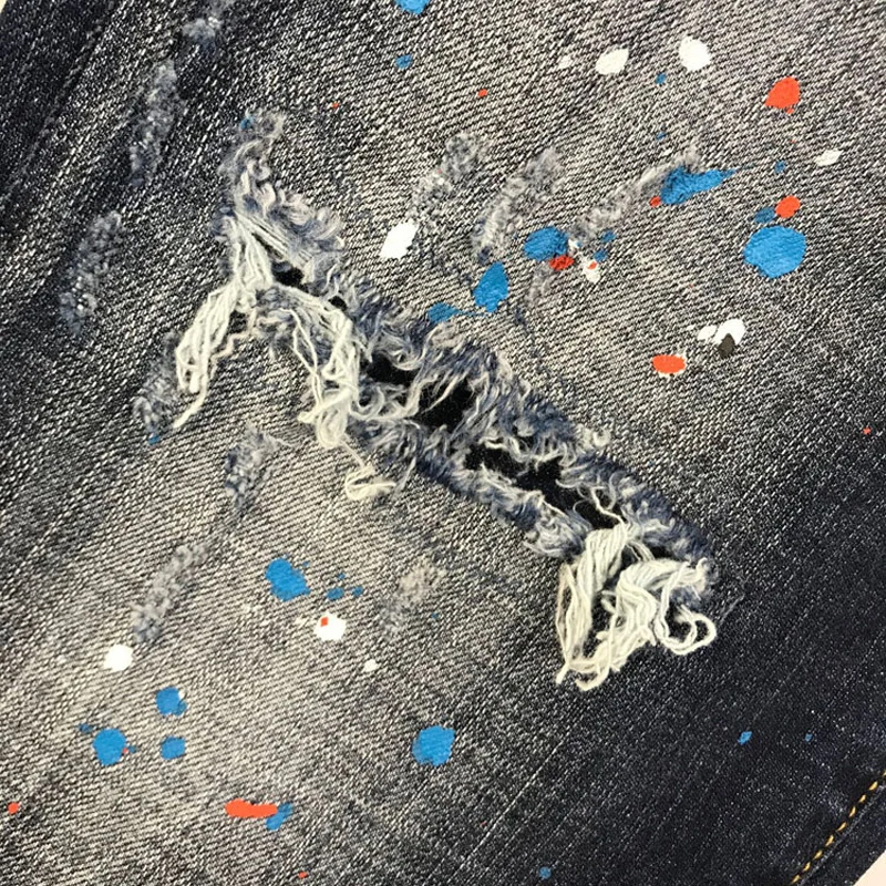 Street Fashion Men Jeans Retro Blue Elastic Slim Ripped Jeans Men Stretch Trousers Painted Designer Hip Hop Brand Pants Hombre