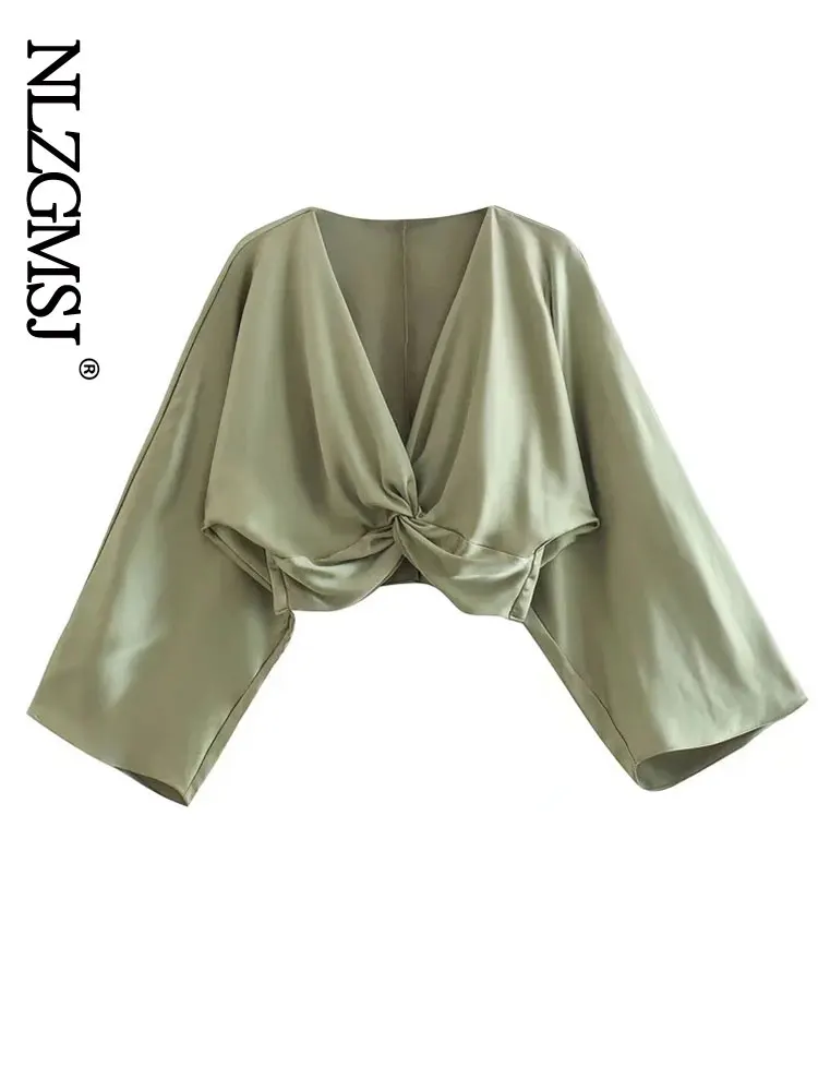 

Женская сексуальная однотонная Летняя короткая блузка Nlzgmsj Za с V-образным вырезом, женские рубашки с эластичным поясом, шикарная блузка, Кор...