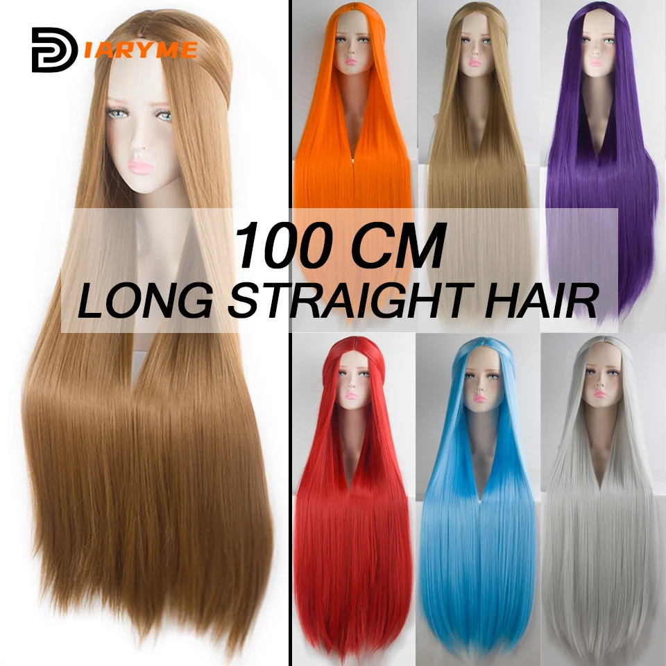 

Synthetic Woman Wigs 100CM Long Straight Lolita Hairpiece Universal Cosplay Wigs Two-dimensional Animation Fake Hair Pink Purple