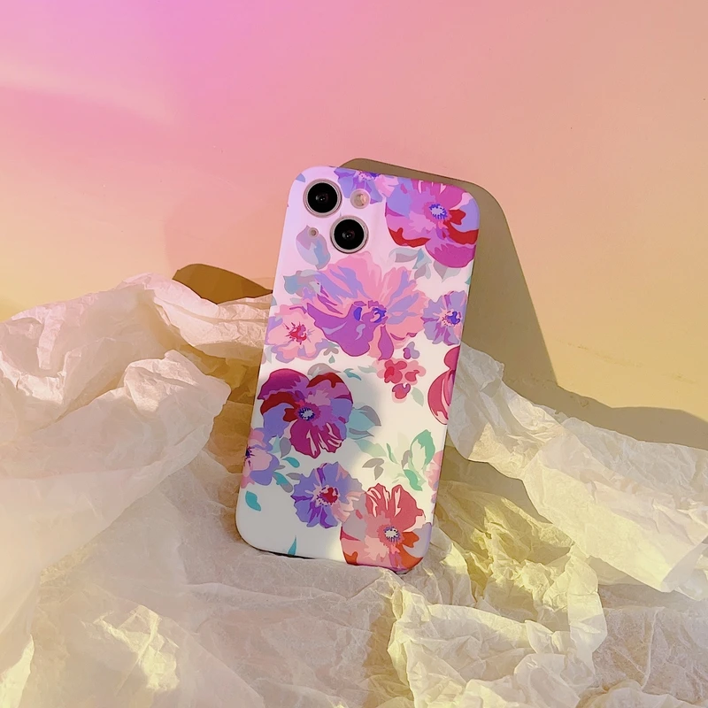 

Retro Art Oil Painting Abstract Flowers Phone Case For iPhone 11 12 13 Pro Xs Max X Xr 7 8 Puls SE Cute Soft Silicone Cover