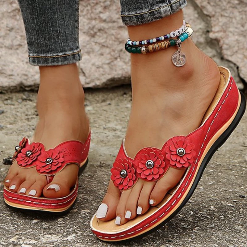 

Women Flower Flip Flops Summer Solid Color Wedges Platform Slippers Lightweight Sandals Non-slip Beach Shoes Sapatos Femininos