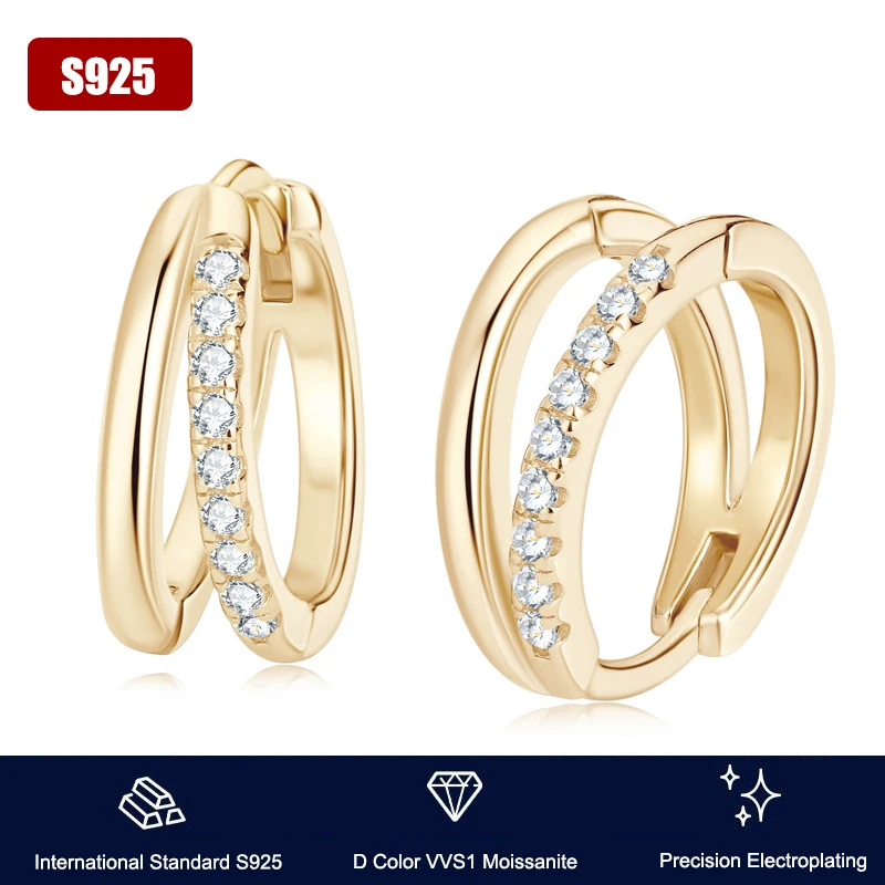 Серьги-кольца Huggie с муассанитом серебро 925 пробы 18 К