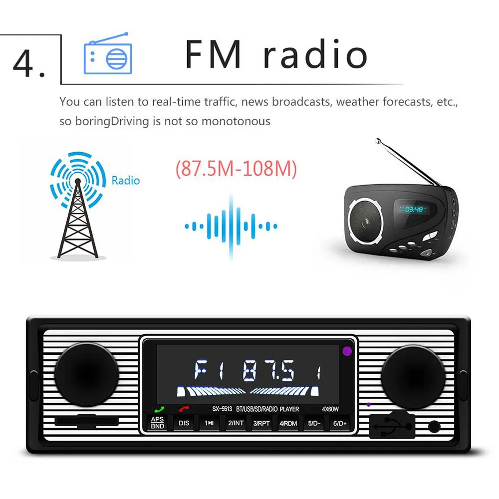 Car Radio Bluetooth-compatible Auto Stereo FM SD AUX Play Retro Autoradio Audio Output MP3 Player With Remote Control | Автомобили и