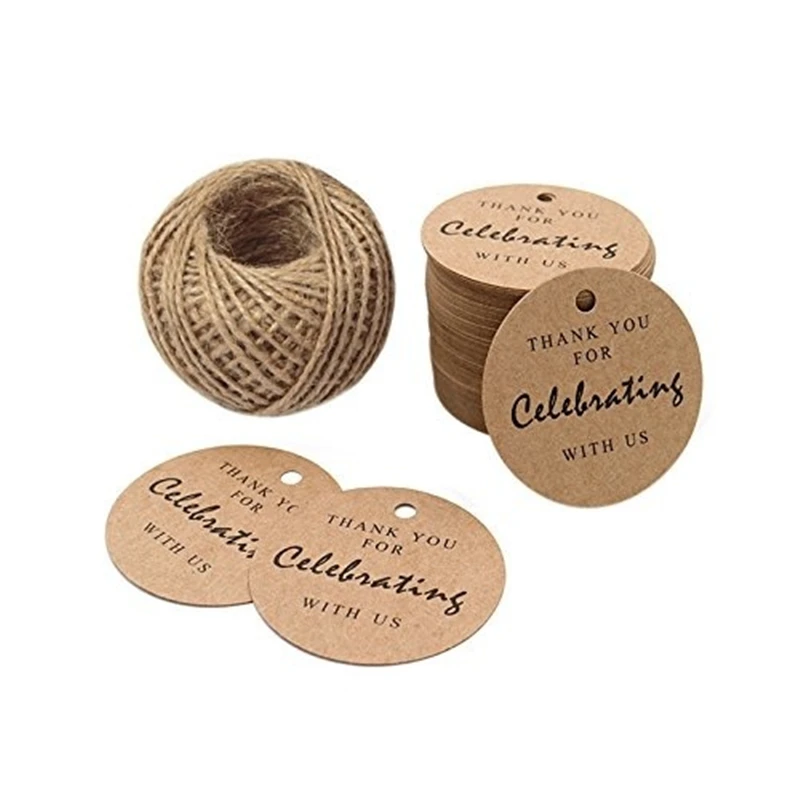 100-300Pcs Natural Kraft Paper &quotthank You Coming&quot Label with Twine Gift Tags for Wedding Party DIY Crafts Stationery - купить по