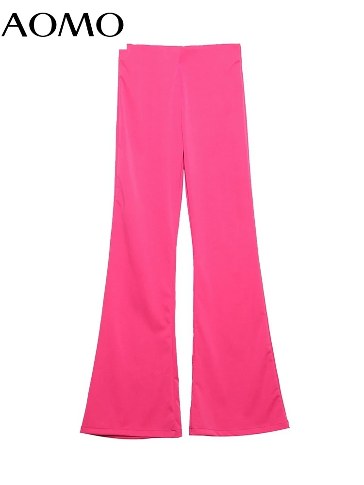 

AOMO Women Solid Flare Long Pants Trousers Vintage Style Strethy Waist Lady Pants Pantalon 6H42A