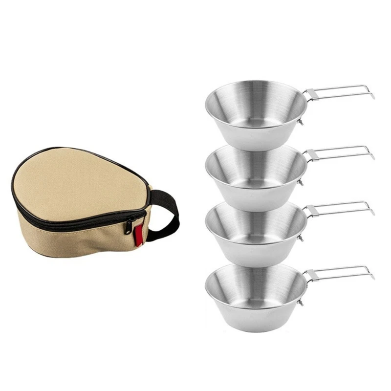 

4Pcs Outdoor Stainless Steel Folding Picnic Bowl, Barbecue Folding Cup Mountaineering Water Cup Camping Portable Cooker