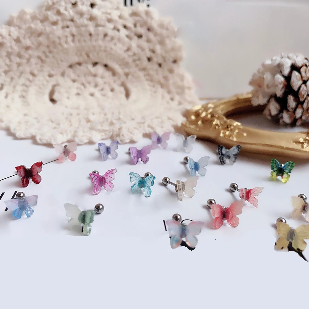 

Sweet Simple Colorful Fairy Stereo Butterfly Stud Earrings For Women Mini Cute Hypoallergenic Butterflies Earring Party Jewerly