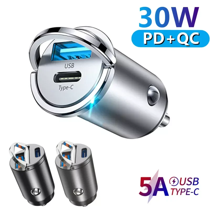 

Mini Stealth Car Charger Adapter QC 4.0 3.0 Quick Charge Type C PD Charger 30W Car Charger with Plug For iPhone 13 12 Mi Redmi