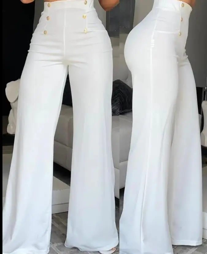 Elegant Trousers Ladies 2023 Office Wear Plain Fashion High Waist Wide Leg Bootcut Flared Pants for Women Summer Streetwear