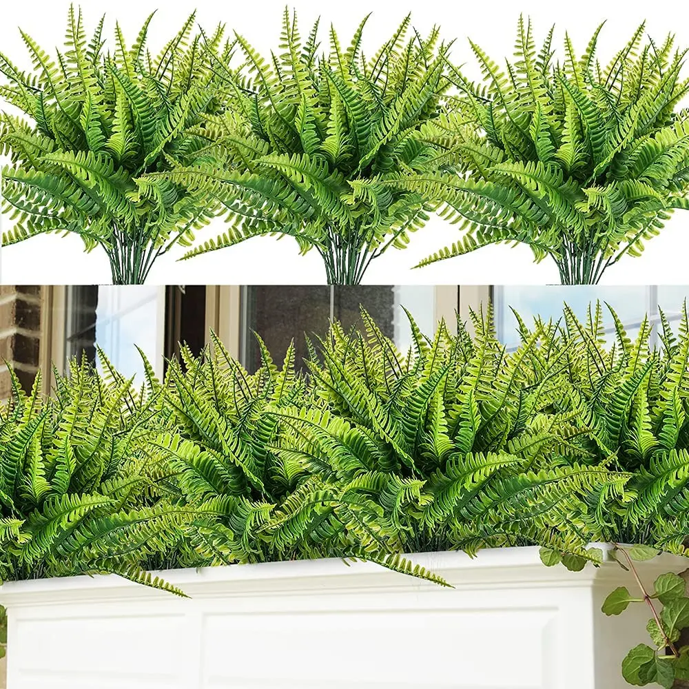 

8 Bundles Boston Fern Artificial Plants Bushes Artificial Shrubs Greenery Plastic Outdoor UV Garden Resistant Plants Ferns