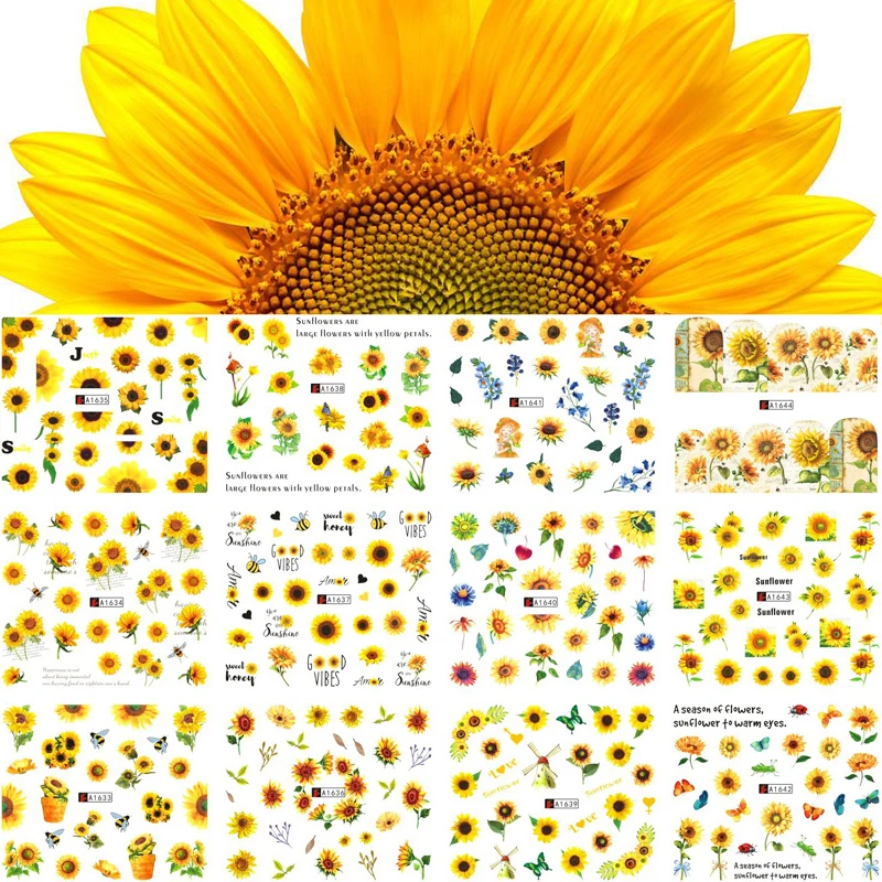 Наклейки Водные для ногтей цветы листья дерево |