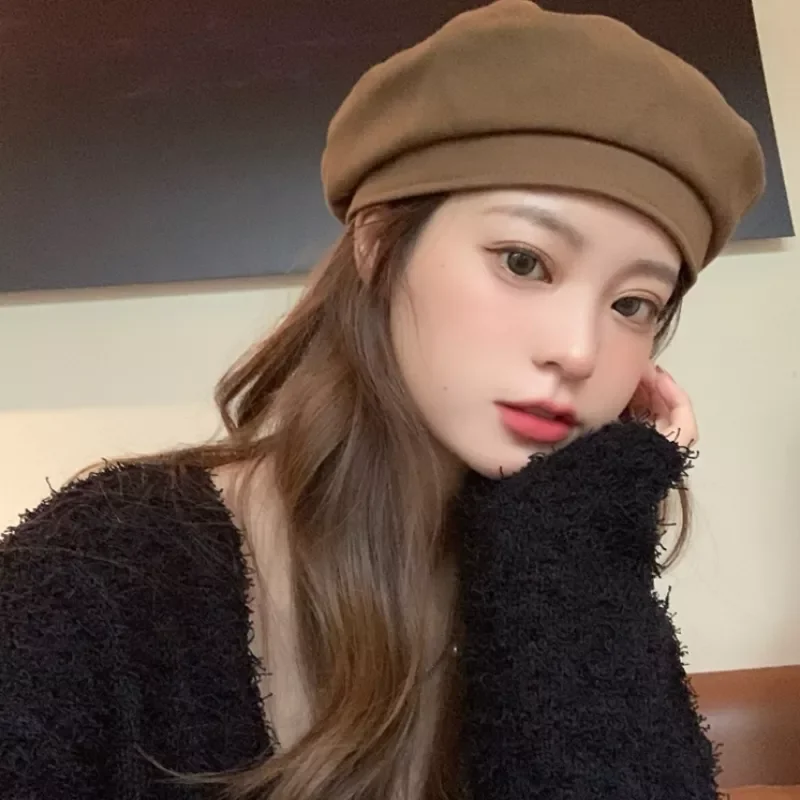 

New in Women Berets Vintage French Plaid Top Military Cap Painter Hat 2022 Autumn Winter Street Girls Octagonal Beret Hats Caps