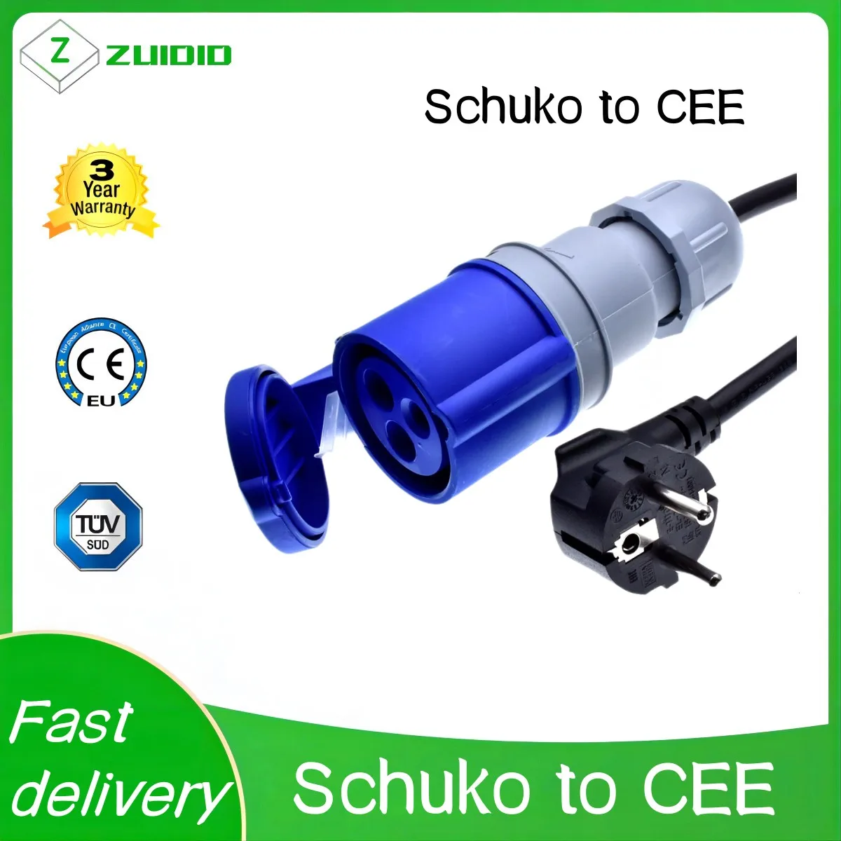 

Schuko 2 prong plug to IEC309 316C6 Power Cable H05VV-F 1.5mm Cord 316P6 plug into Euro CEE7/3 Outlet Socket EU 16A 250V, IP44