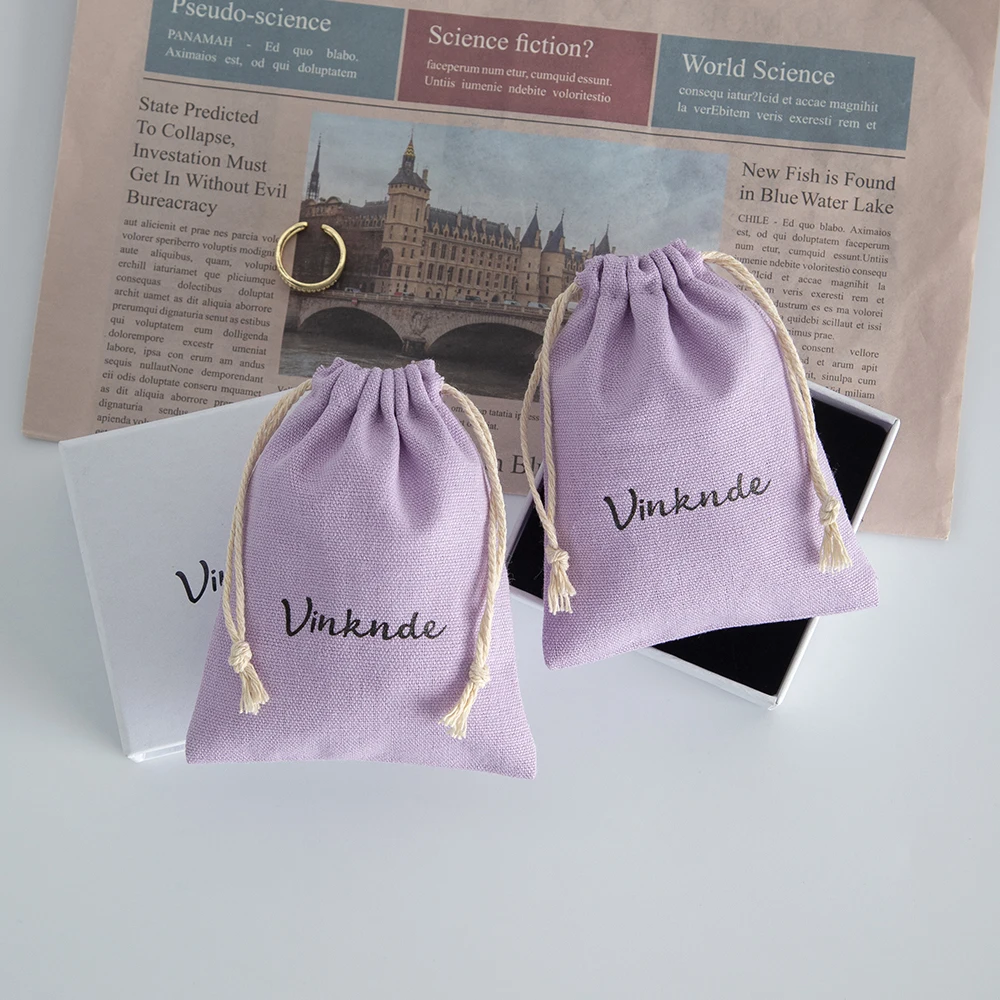 100Pc Cotton Linen Bag Custom Logo Drawstring Gift Receive Pouches Rings Earrings Coins Cosmetic Jewelry Packaging Storage Bags