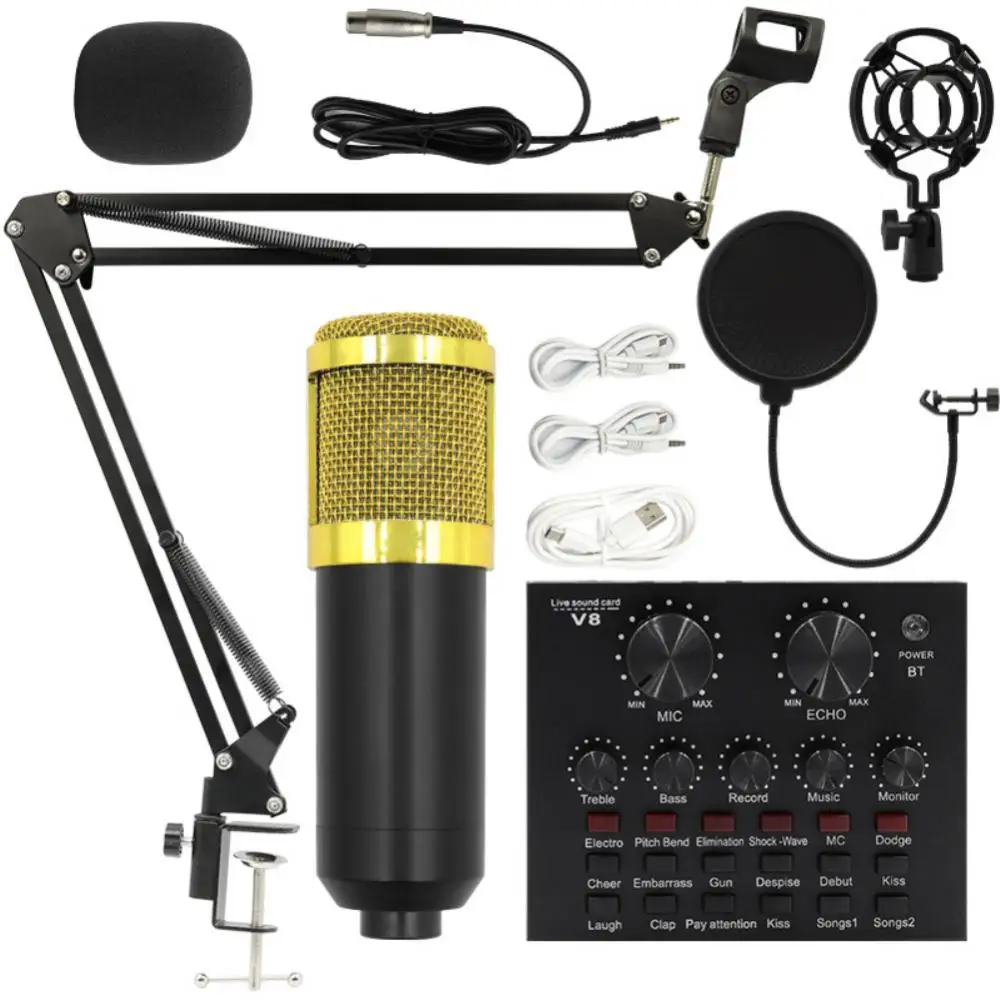

Professional Condenser Microphones +V8 sound card For PC Computer Laptop Singing Gaming Streaming Recording Studio YouTube Video