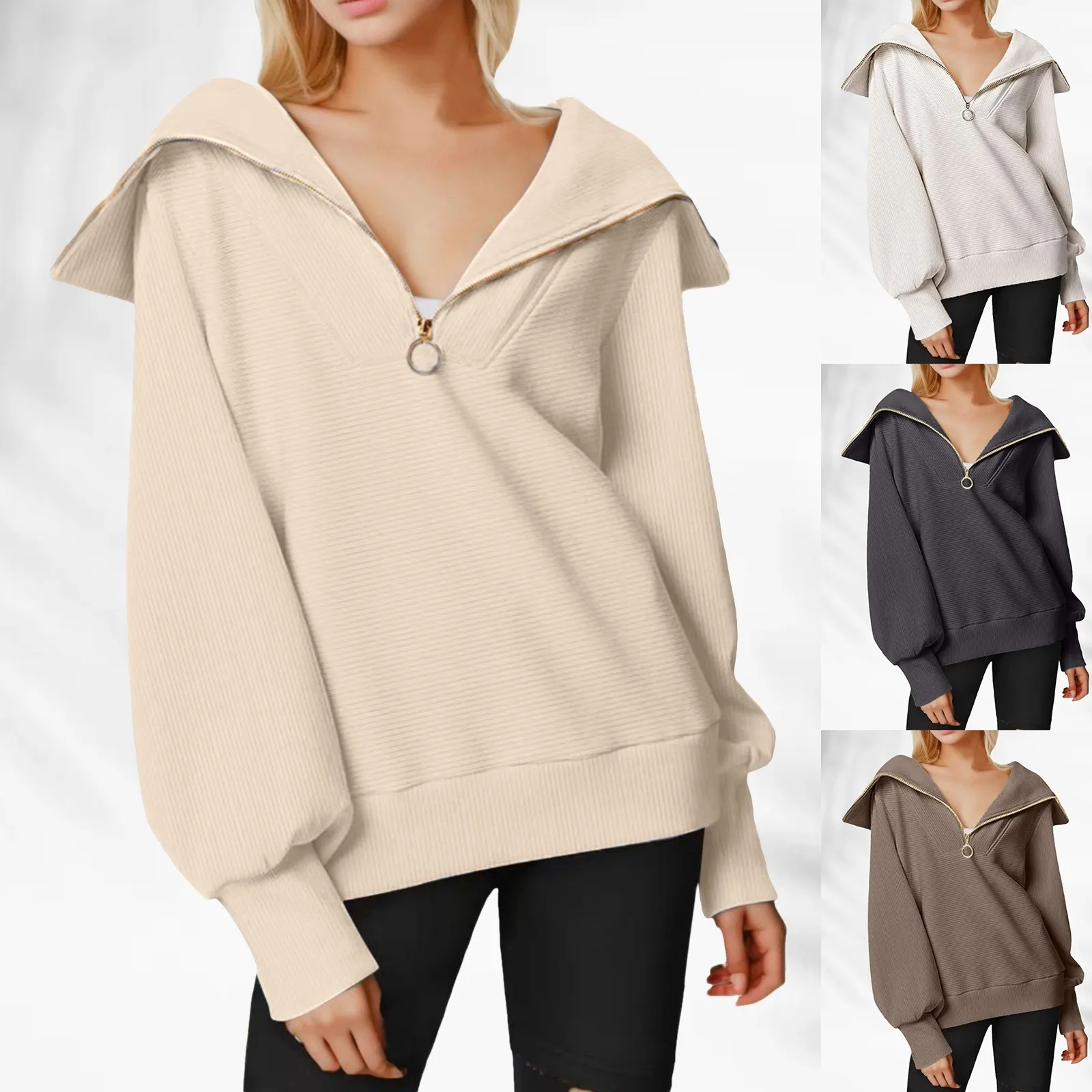 

Womens Fall Fashion Oversized Quarter Zip Pullover Sweatshirts Hoodie For Teen Girls vintage folk 90s Jumper