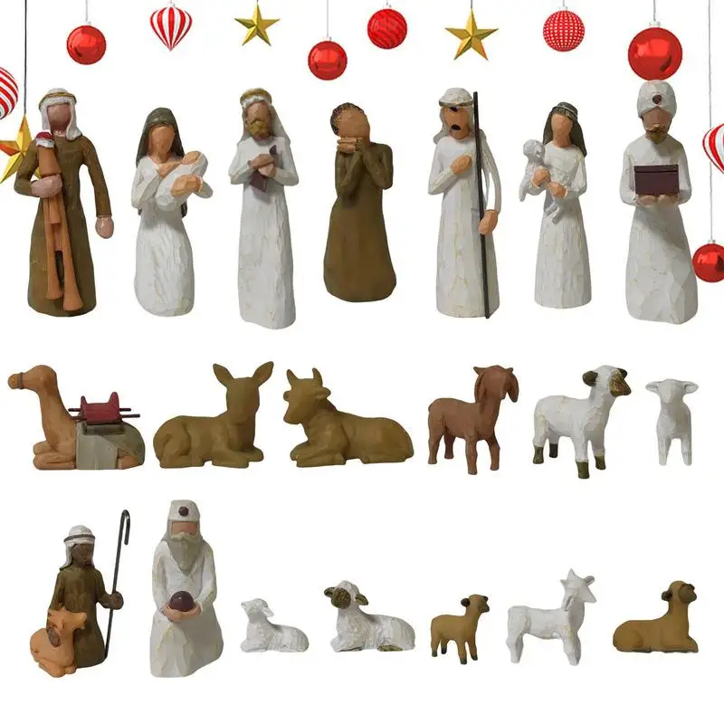 

Birth Of Jesus Scene Mini Resin Statue Christmas Decoration Nativity Scene Set Miniature Craft Ornament Home Decor Gift 20pcs