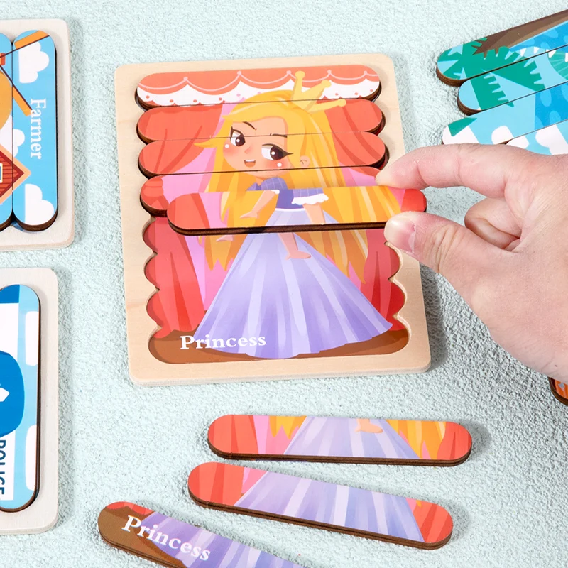 

Wooden Montessori 3D Jigsaw Bar Puzzles Children's Creative Story Stacking Matching Puzzle Early Educational Toys Brinquedo