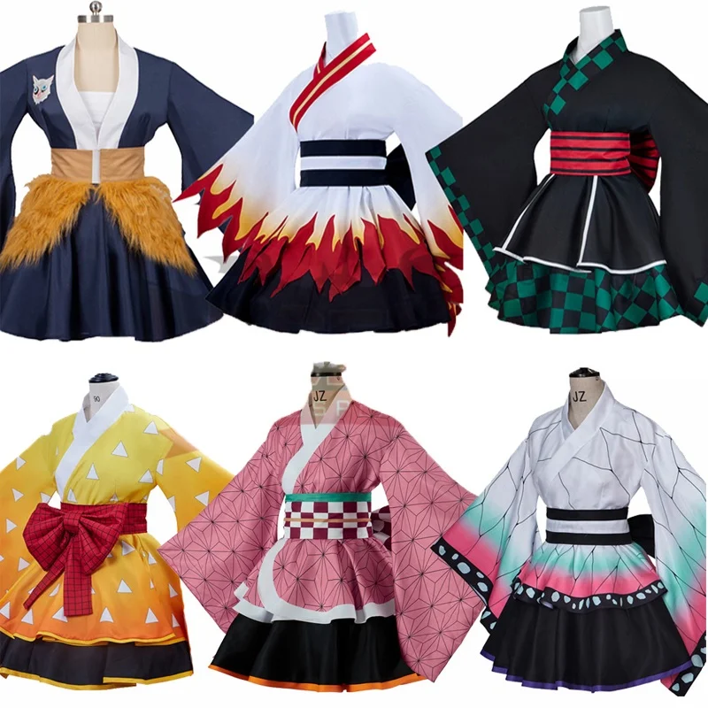 

Anime Demon Slayer Season 2 Cosplay Costume Nezuko Kimono Lolita Dress Girls Women Harujuku Fancy Outfit Japan Style Dresses