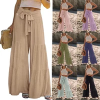 european and american womens fashion temperament strapping stitching high waist pleated wide leg pants casual loose trousers