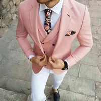 fashion pink groom wedding tuxedo slim fit 3 piece jacket vest pants set formal business office suits for mens costume homme