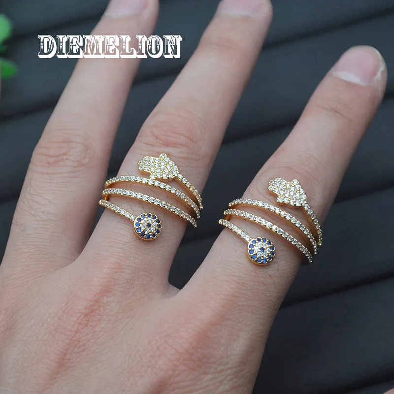 Роскошные золотистые регулируемые женские кольца в виде хамзы с голубым глазом