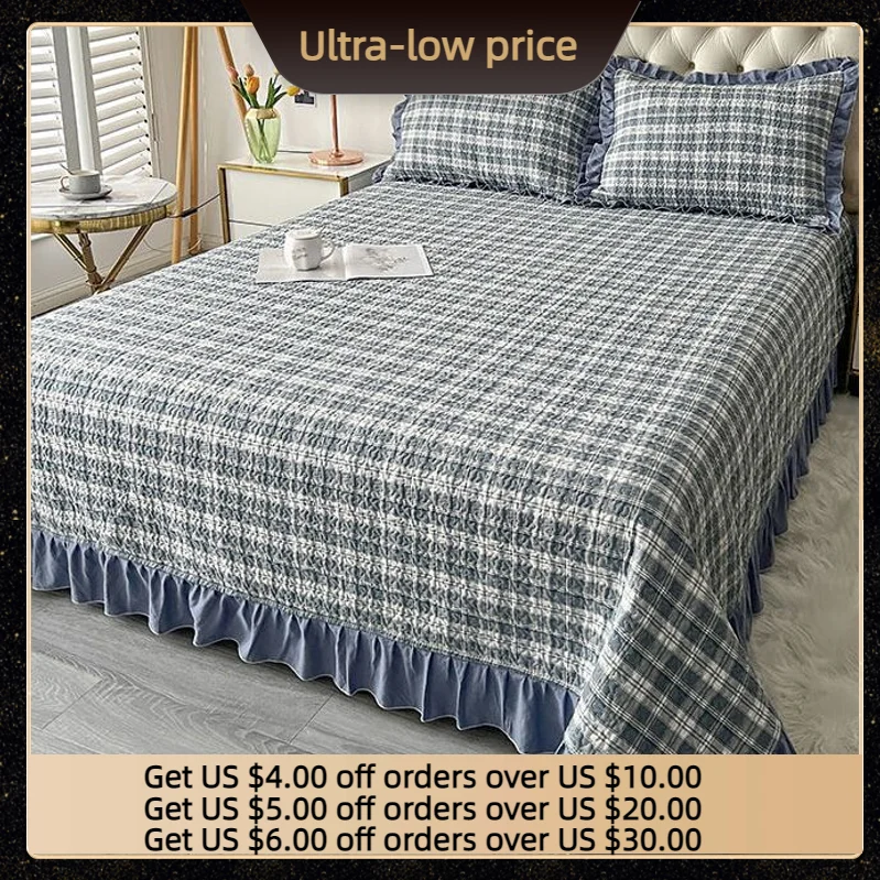 

Korean-style washed cotton bed cover four seasons universal clamped cotton sheet non-slip bedspread mattress protective cover