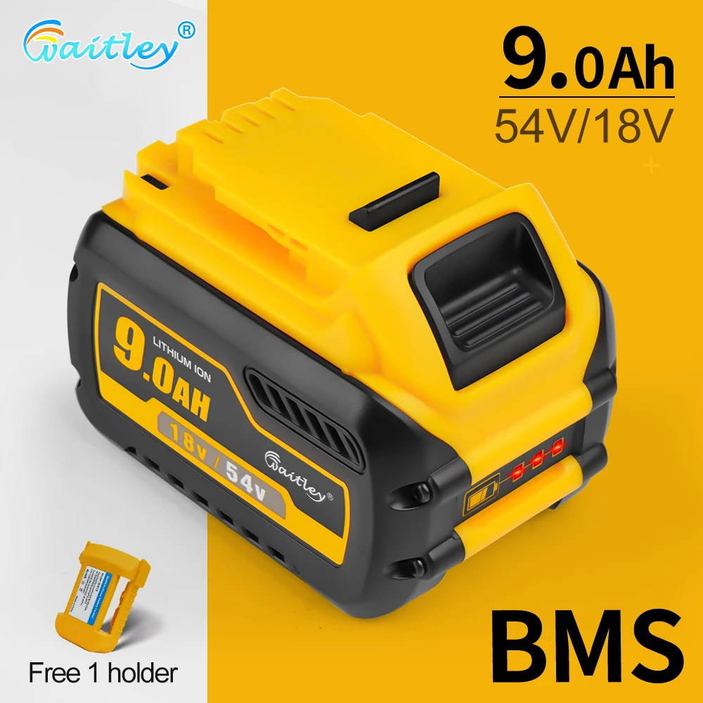 Фото Литий-ионный аккумулятор Waitley 20V 60V 9.0Ah для электроинструментов DEWALT FlexVolt, замена литиевых батарей DCB609 DCB606 18V/54V №1