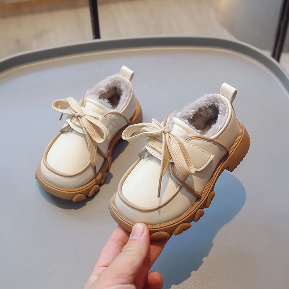 

Зимняя хлопковая кожаная обувь для девочек в Корейском стиле для выступлений, танцев, принцесс, плюшевые ботинки, зимняя обувь на мягкой подошве для детей