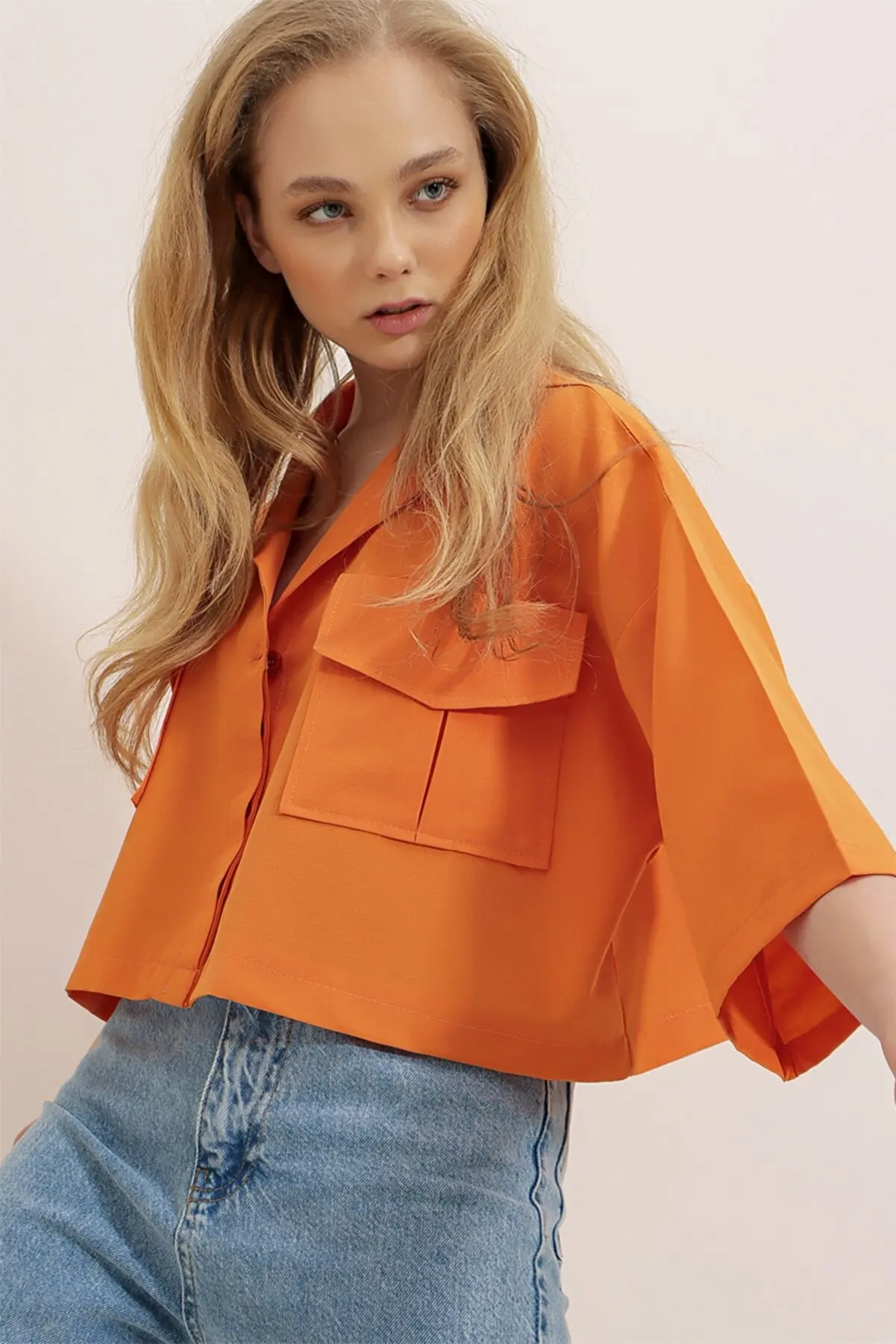 

Women's Orange invelope Pocket Model Poplin Fabric Shirt 45 Pretty and Cheap women's Blouses 260142460