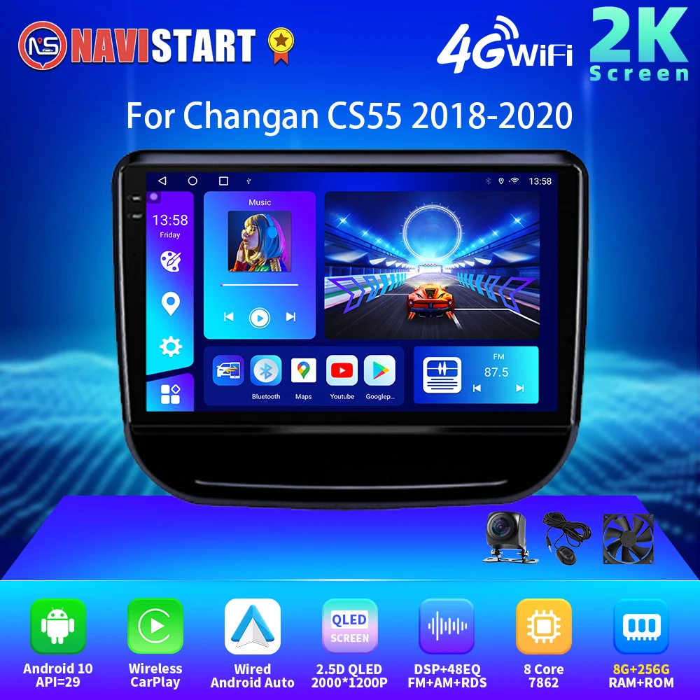 

NAVISTART 2K 2000*1200 Android 10 2 Din Car Radio Stereo GPS Maps For Changan CS55 2018-2020 Carplay Multimedia Video 4G WIFI BT