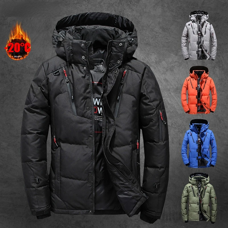-20 Degree Winter Men's Clothing White Duck Down Jacket Thicken Warm Snow Coats Male Hooded Windbreaker Down Parkas Outerwear
