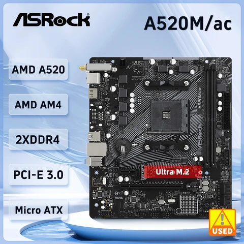 Материнская плата A520 ASROCK A520M/розетка переменного тока AM4 DDR4 64 Гб USB3.2 HDMI PCI-E 3,0 Micro ATX Поддержка процессора Ryzen 5 PRO 1500