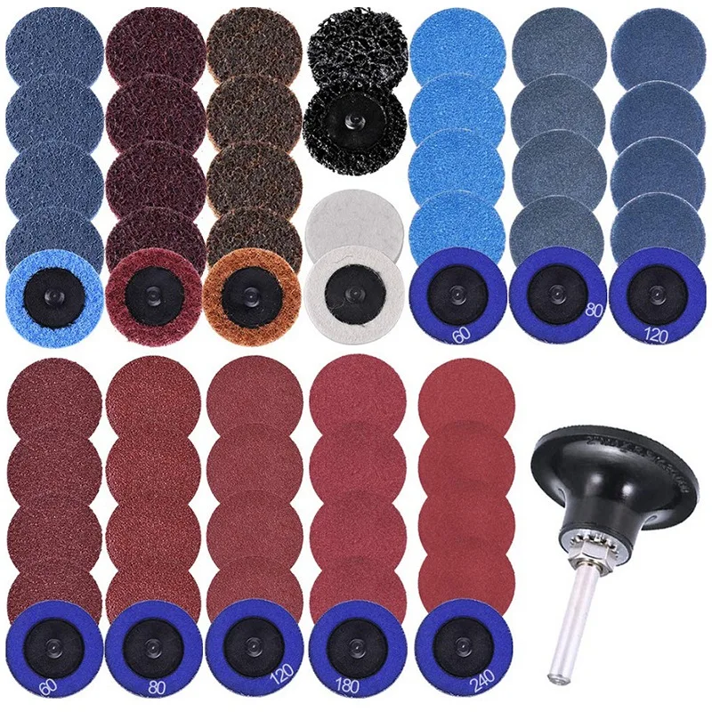 

60Pcs 2 Inch Quick Change Sanding Discs Set, 2Pcs 1/4 Inch Holders, Die Grinder Surface Conditioning Burr Rust