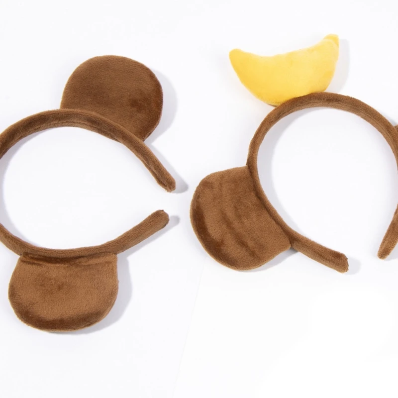 Повязка на голову с мультяшным бананом и животными обезьяньими ушками повязка