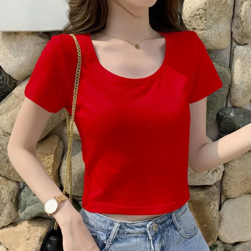 

Женская короткая футболка Shang Ya Duo, белая облегающая футболка с коротким рукавом и высокой талией, лето 2023