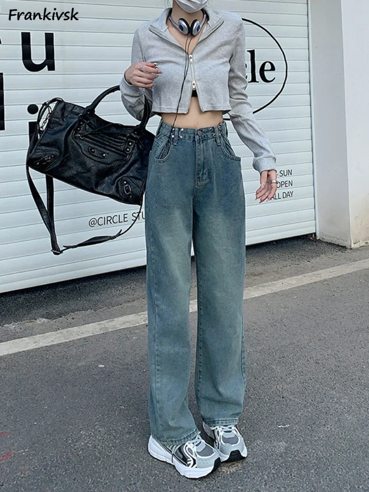 Стираные винтажные джинсы женские отбеленные S-5XL с высокой талией универсальные