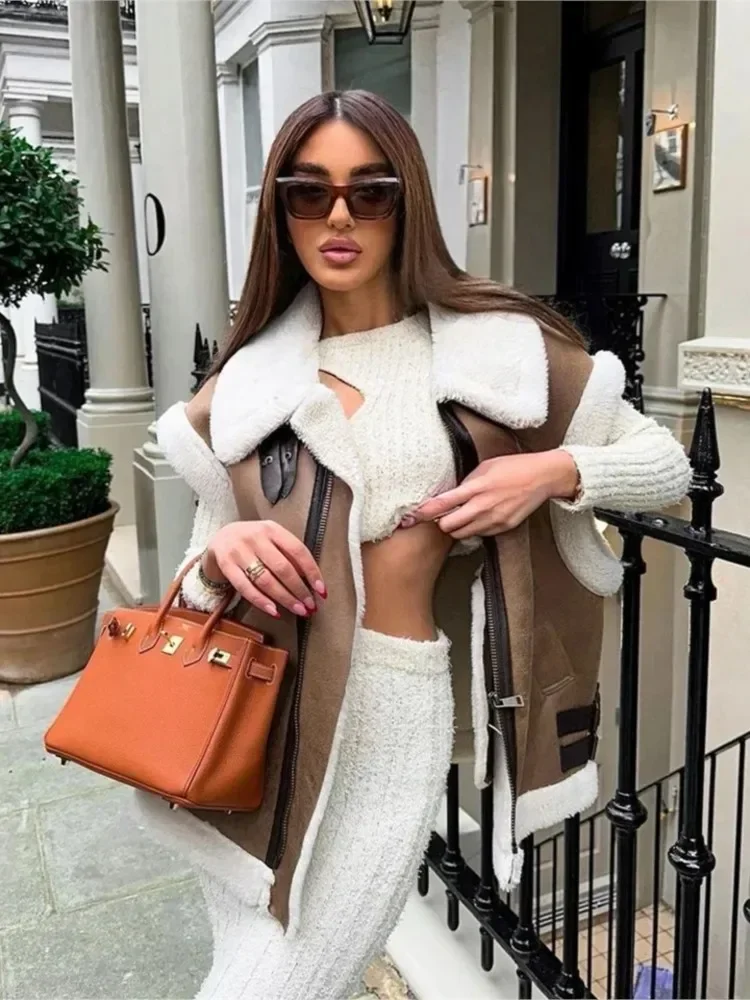 Жилетка женская плюшевая без рукавов уличная одежда с лацканами в стиле пэчворк