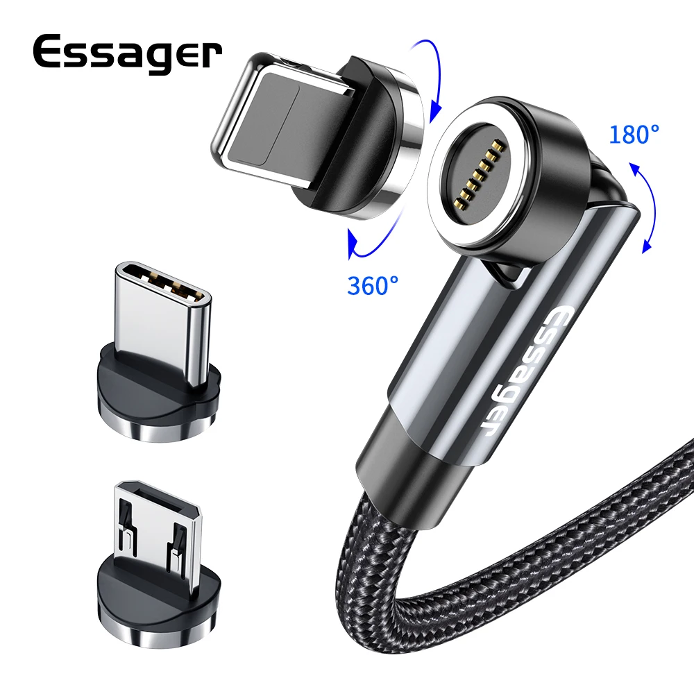 

Essager 540 Rotate 3A Fast Charging Magnetic Cable Micro USB Type C Cable For iPhone Xiaomi Magnet Charger Phone Data Wire Cord