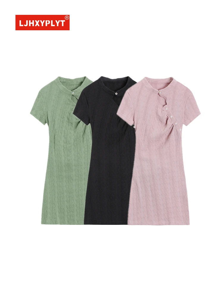 

Женское платье с бантом на талии, розовое платье в китайском стиле Ципао с вырезами и короткой юбкой, лето