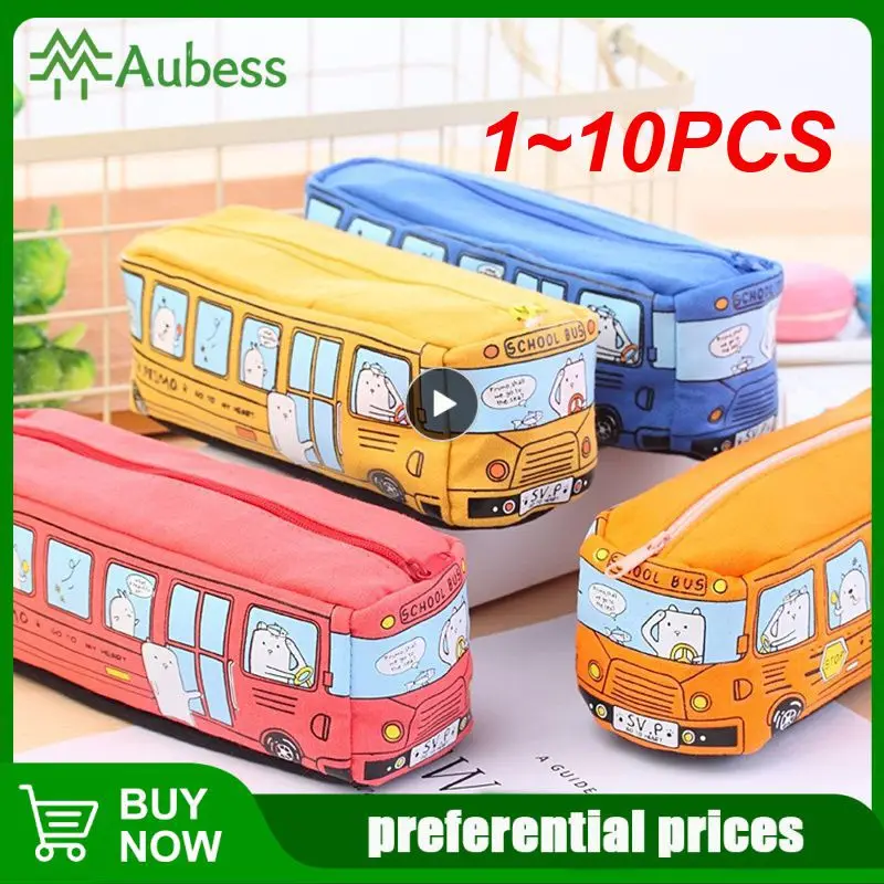 

1~10PCS Cartoon Bus Pencil Bag Canvas Large Capacity Car Zipper Pen Pencilcase for Student Stationery School Supplies