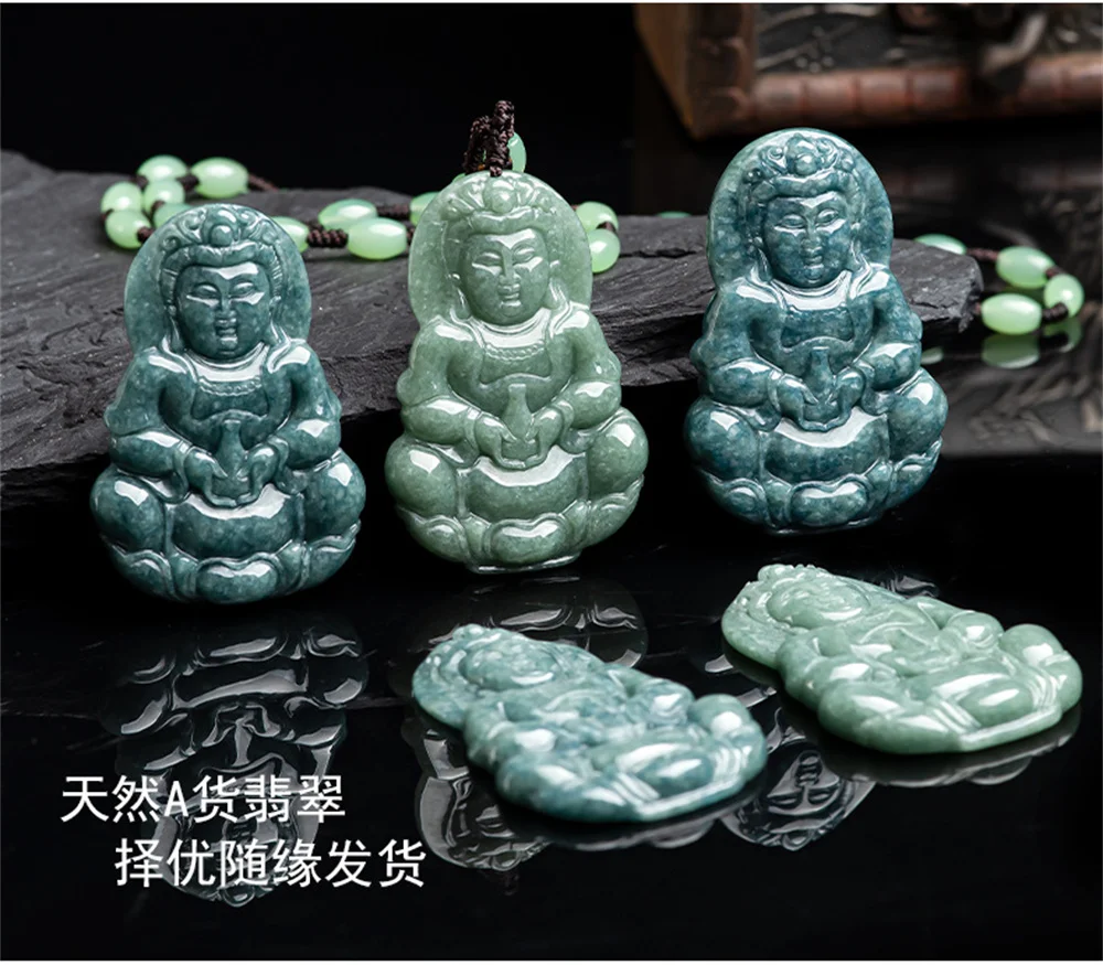 Модный натуральный зеленый жадеит резной большой классический кулон GuanYin Lucky
