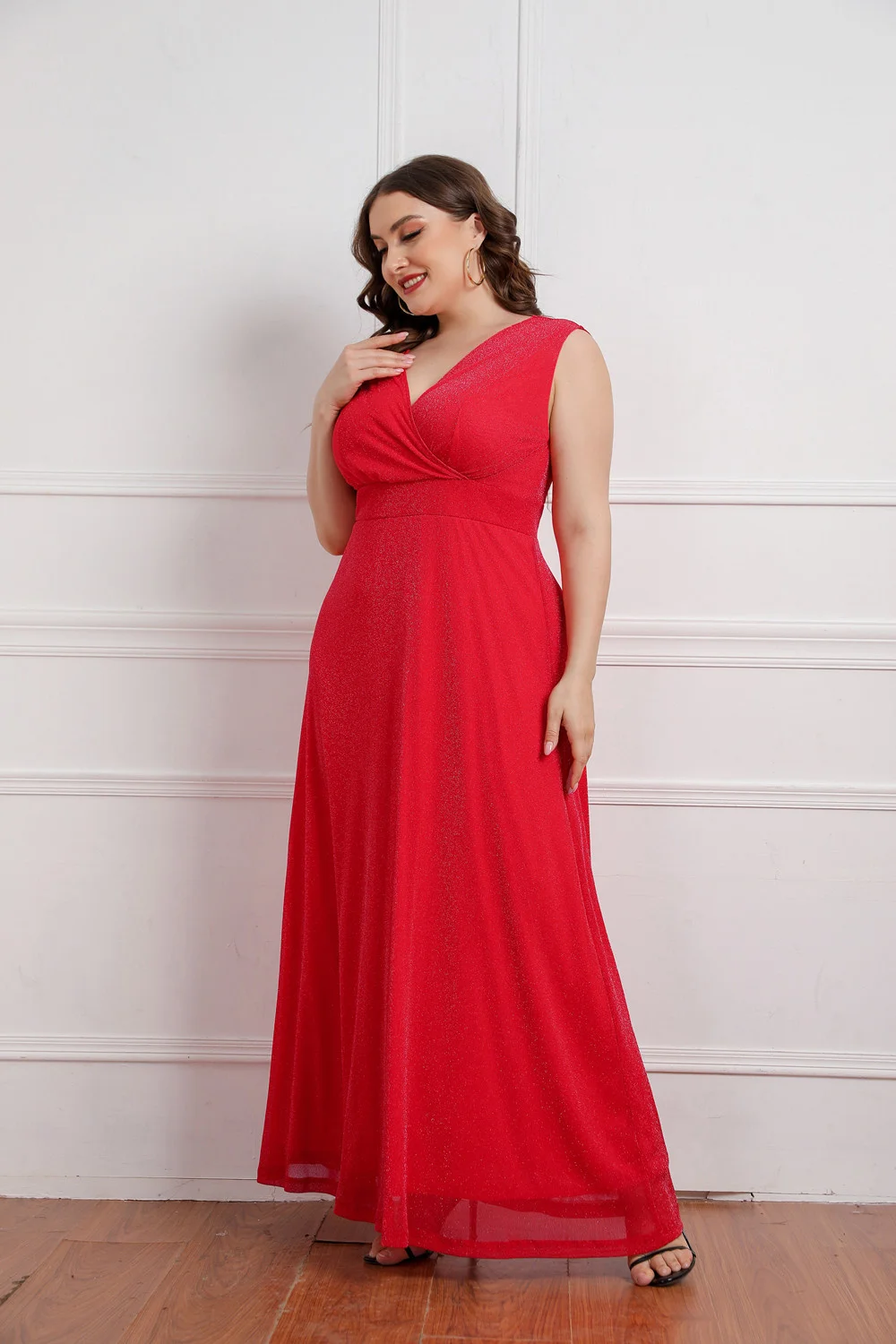 Plus Size Women's Clothing Evening Party Dress 2023 Large Women Summer New Sleeveless V-neck Dress Solid High Waist Long Dress